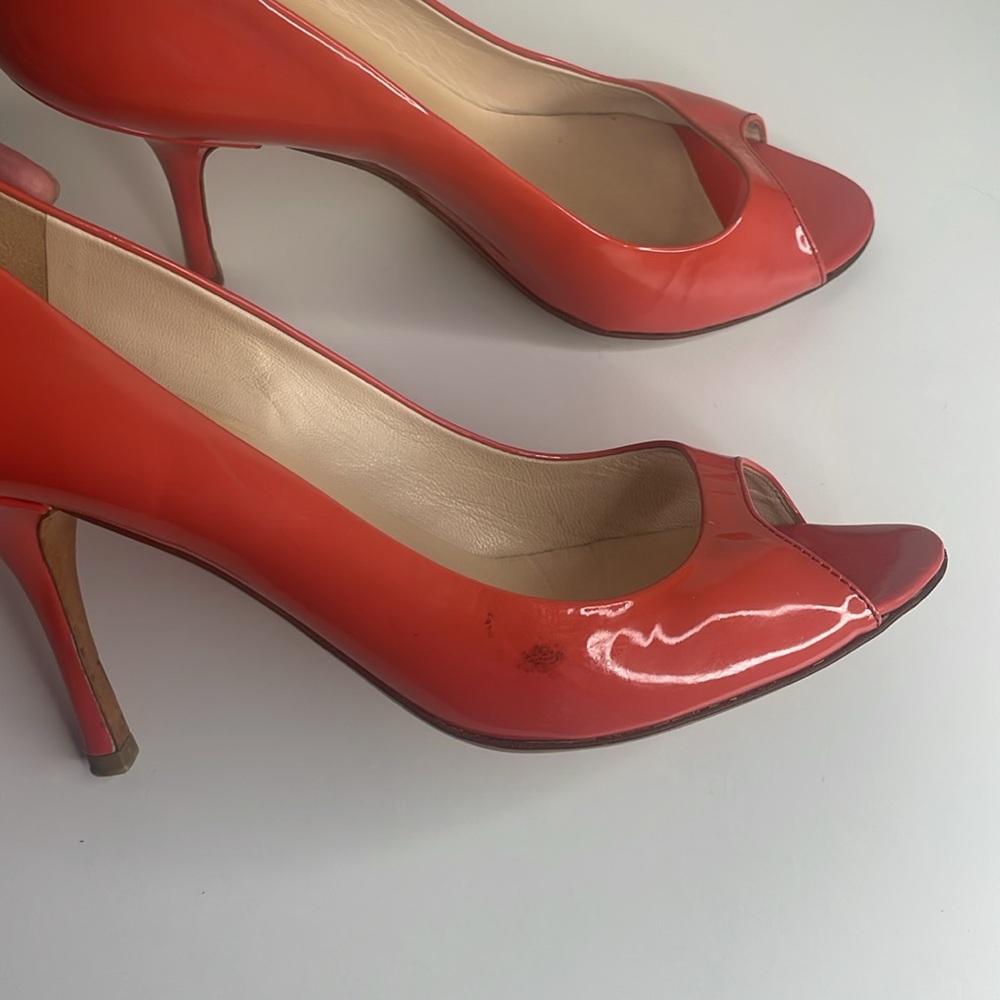 Preloved Authentic Prada peep toe patent leather heels orange/coral size 38 - Picture 8 of 9